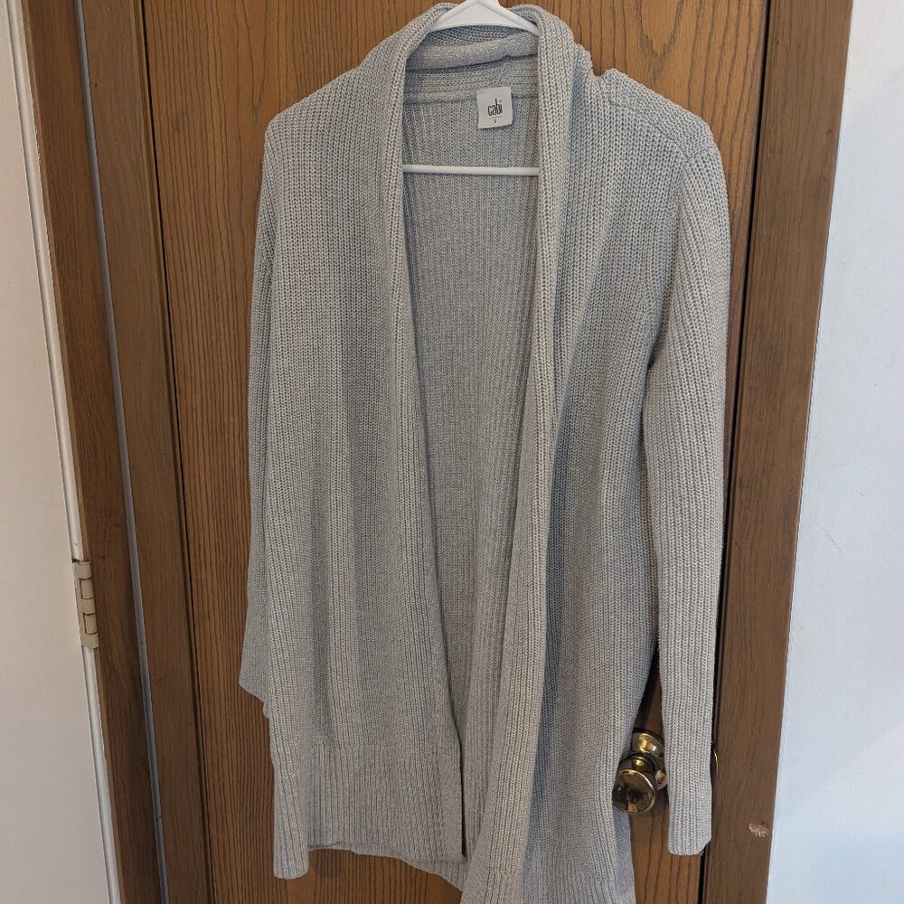Cabi Open Knit Full Length Long Sleeve Cardigan Sweater Gray-S